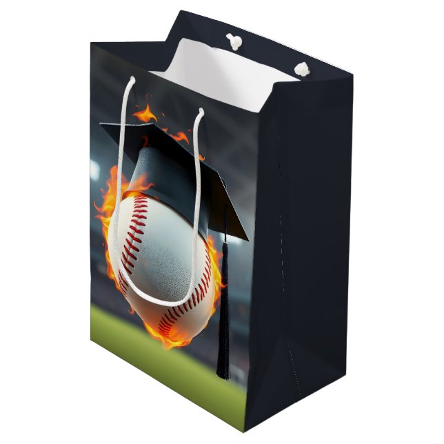 Sac Cadeau Moyen Casquette noire de graduation sur un baseball flam (Devant Angle)