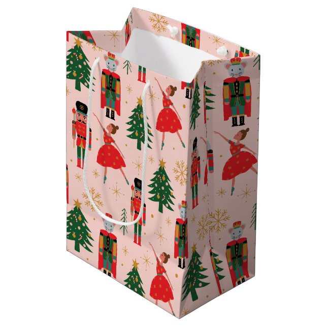 Sac Cadeau Moyen Casse-noix et Ballerina Jolie rose Noël (Devant Angle)