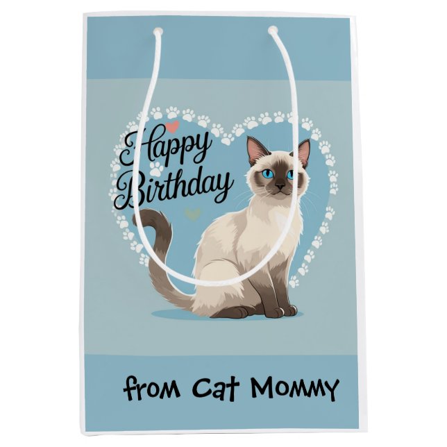 Sac Cadeau Moyen Cat Birthday themed for Siamese Cat lovers (Devant)