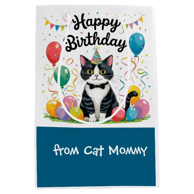 Sac Cadeau Moyen Cat Birthday themed for tuxedo Cat lovers (Devant)