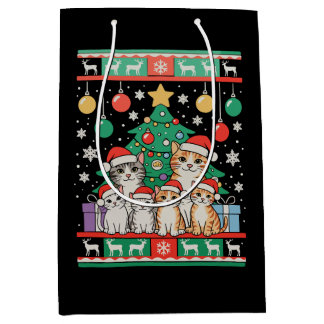 Sac Cadeau Moyen Cat Ugly Christmas Tree Lights Xmas Holiday
