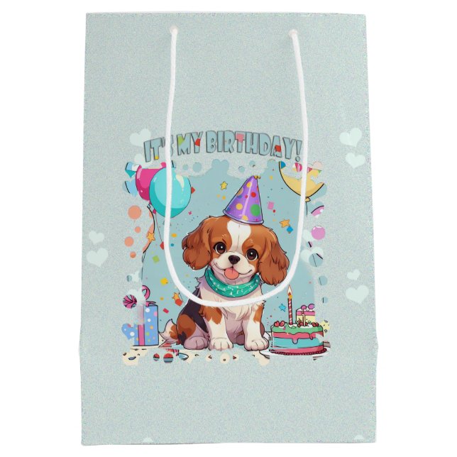 Sac Cadeau Moyen Cavalier King Charles Pastel C'est mon anniversair (Dos)