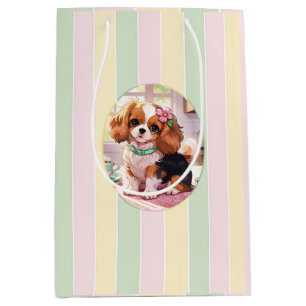 Sac Cadeau Moyen Cavalier King Charles Pastel Lines Cottagecore