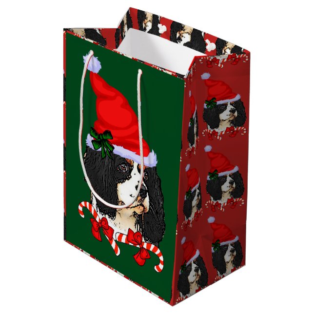 Sac Cadeau Moyen Cavalier King Charles Spaniel Noël Joyeux (Dos Angle)