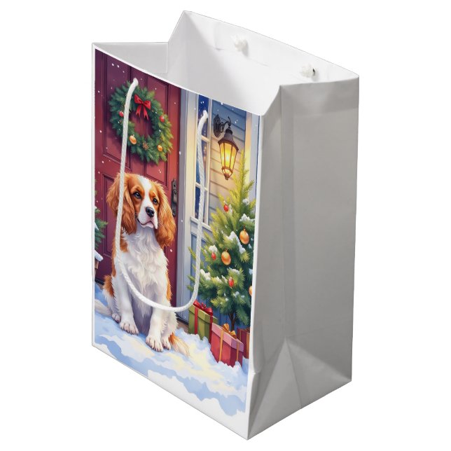 Sac Cadeau Moyen Cavalier King Charles Spaniel Snowy Christmas (Devant Angle)
