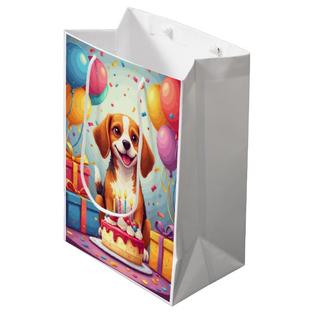 Sac Cadeau Moyen Célébration d'anniversaire de Beagle (Devant Angle)