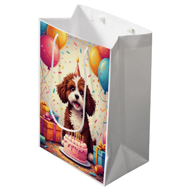 Sac Cadeau Moyen Célébration d'anniversaire de Bernedoodle (Devant Angle)