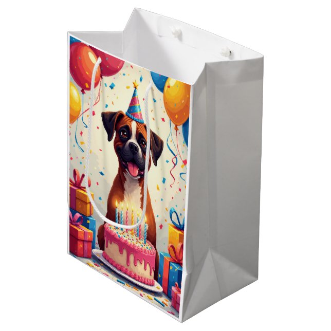 Sac Cadeau Moyen Célébration d'anniversaire de Boxer (Devant Angle)