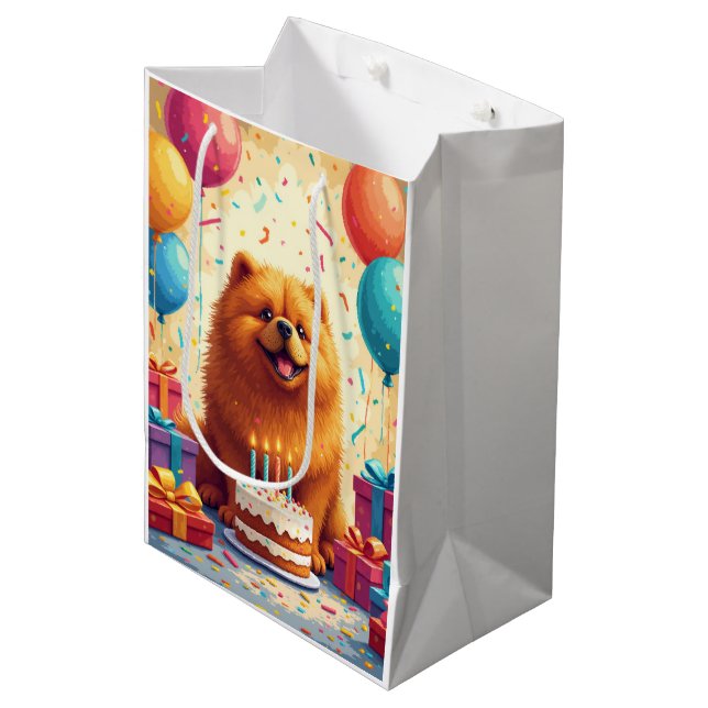 Sac Cadeau Moyen Célébration d'anniversaire de Chow Chow (Devant Angle)