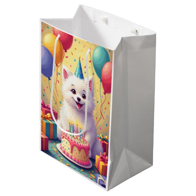 Sac Cadeau Moyen Célébration d'anniversaire de Coton de Tulear (Devant Angle)