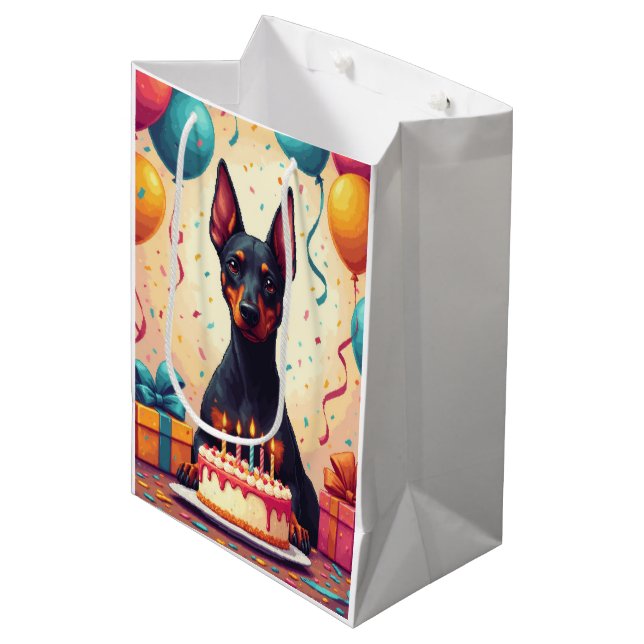Sac Cadeau Moyen Célébration d'anniversaire de Doberman (Devant Angle)