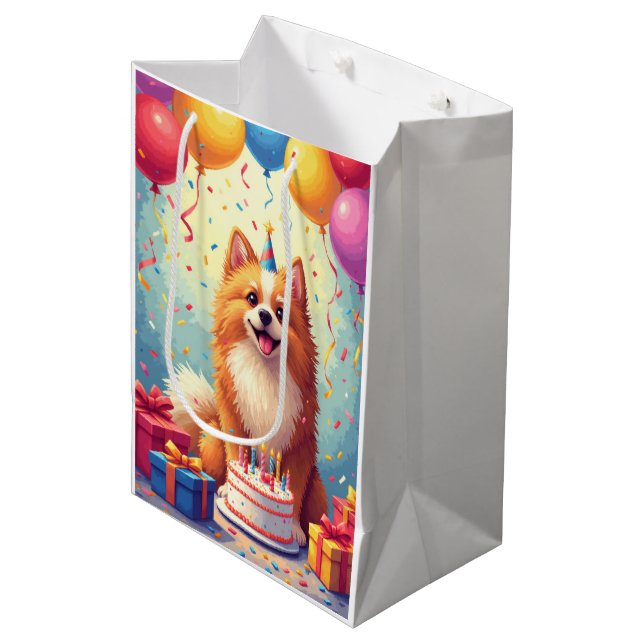 Sac Cadeau Moyen Célébration d'anniversaire de Keeshond (Devant Angle)