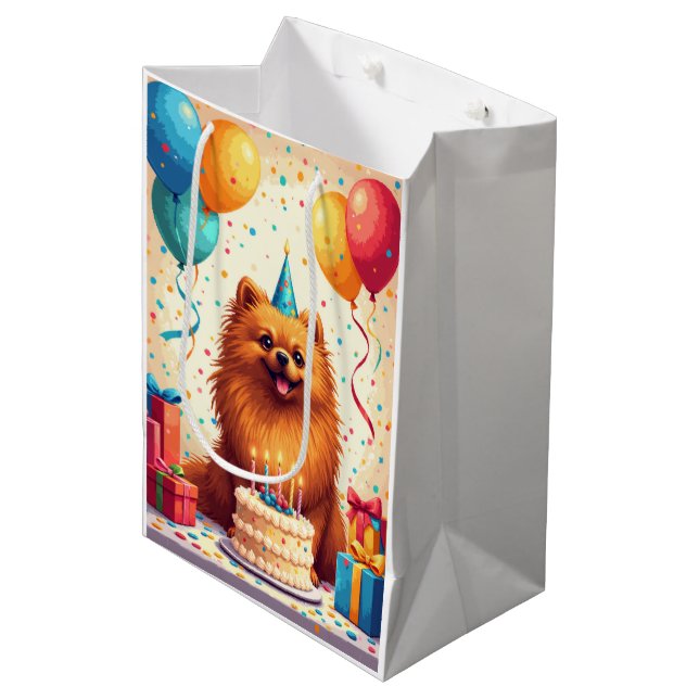 Sac Cadeau Moyen Célébration d'anniversaire de Pékinois (Devant Angle)