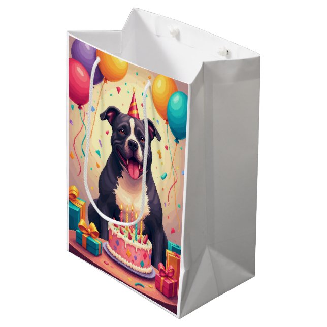 Sac Cadeau Moyen Célébration d'anniversaire de Pitbull (Devant Angle)