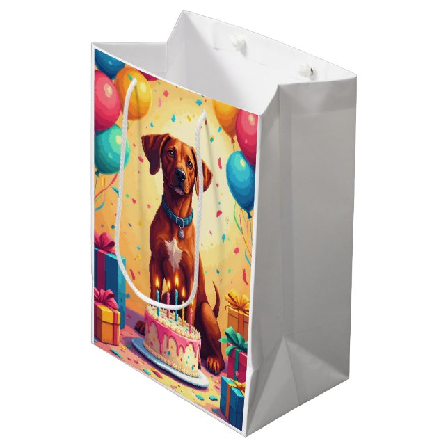 Sac Cadeau Moyen Célébration d'anniversaire de Rhodesian Ridgeback (Devant Angle)