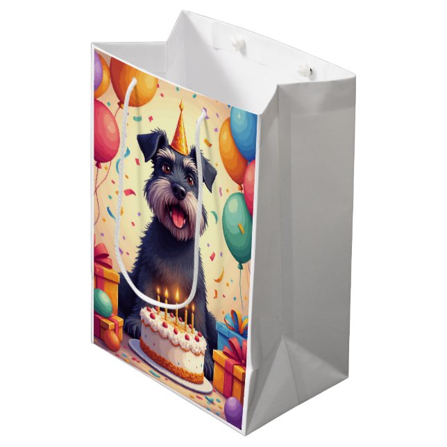 Sac Cadeau Moyen Célébration d'anniversaire de Schnauzer (Devant Angle)