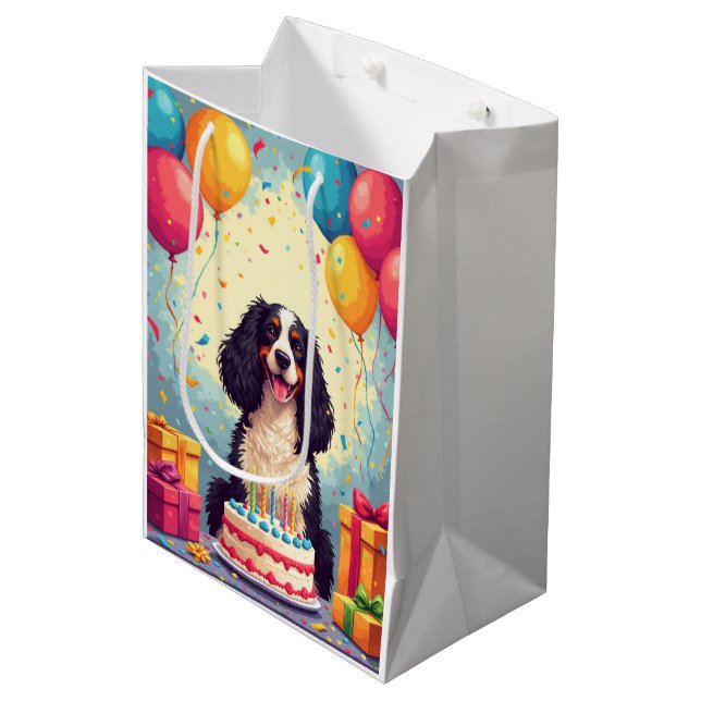 Sac Cadeau Moyen Célébration d'anniversaire de Springer Spaniel (Devant Angle)