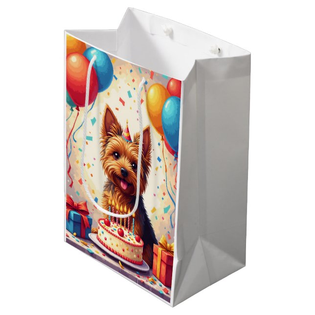 Sac Cadeau Moyen Célébration d'anniversaire de Yorkshire Terrier (Devant Angle)