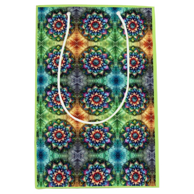 Sac Cadeau Moyen Celestial Neon Mandala Retro-Moderne (Devant)
