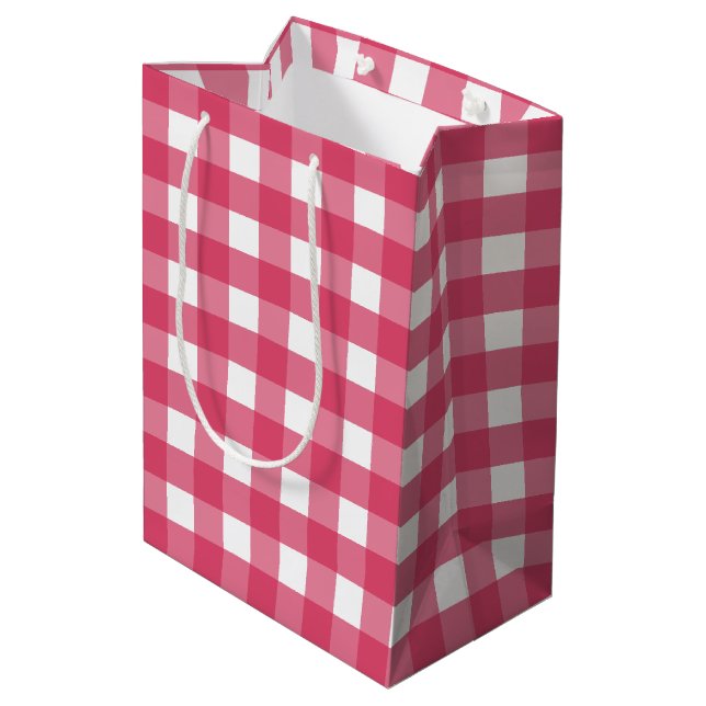 Sac Cadeau Moyen Cerise en vichy (Dos Angle)