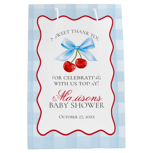Sac Cadeau Moyen Cerise Sweet Blue Coquette Bow Baby shower Faveurs (Devant)
