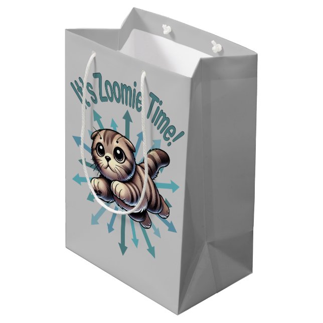 Sac Cadeau Moyen C'est l'heure de Zoomie Folded Écossais Chat (Dos Angle)