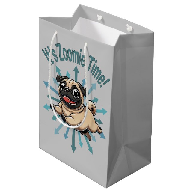 Sac Cadeau Moyen C'est l'heure Zoomie Pug (Dos Angle)