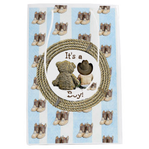 Sac Cadeau Moyen C'est un garçon Lil Cowboy bébé et Teddy Bear