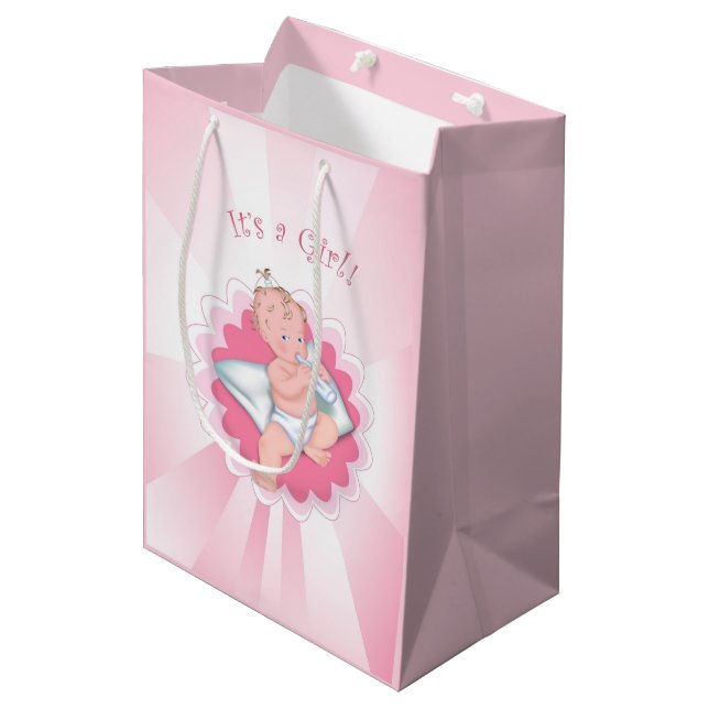 Sac Cadeau Moyen "C'est une fille !" (Devant Angle)