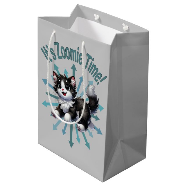 Sac Cadeau Moyen C'est Zoomie Time Cute Black & White Cat (Dos Angle)