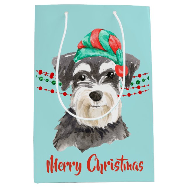 Sac Cadeau Moyen Chaînes de caractères Schnauzer Santa Hat (Devant)