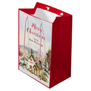 Sac Cadeau Moyen Chalet de vacances d'hiver Joyeux Noël
