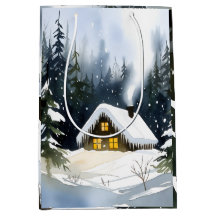 Chalet d'hiver vintage Noël aquarelle