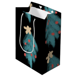 Sac Cadeau Moyen Chalk de Noël Doodles Arbres