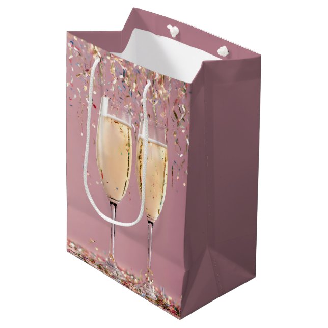 Sac Cadeau Moyen Champagne et Confetti (Devant Angle)