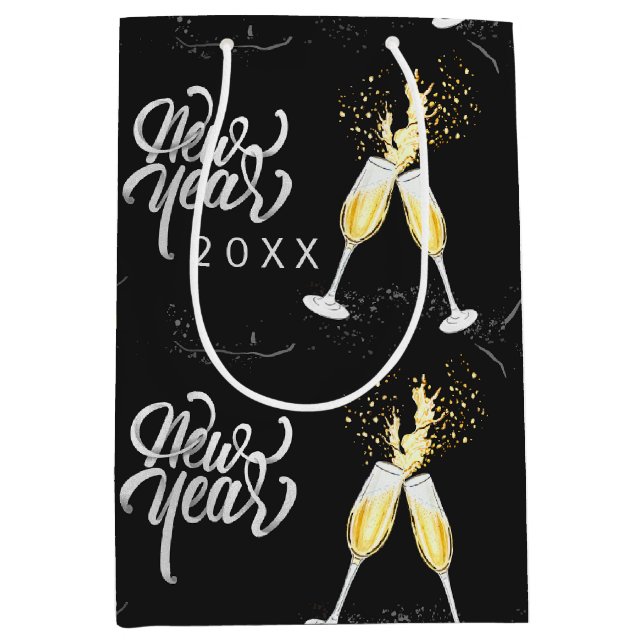 Sac Cadeau Moyen Champagne Gold Black Verre Confetti Modern Me (Devant)