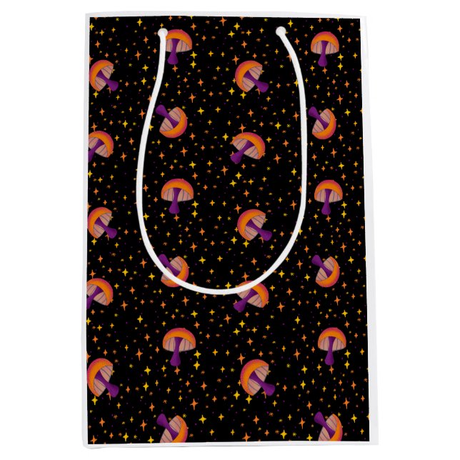 Sac Cadeau Moyen Champignons magiques d'automne_noir (Devant)