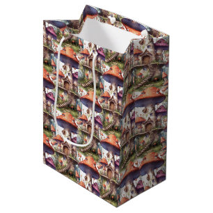 Sac Cadeau Moyen Champignons Maisons rouges Village Motif en terras