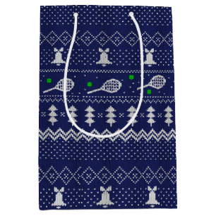 Sac Cadeau Moyen Chandail de Noël de Tennis Motif nu bleu
