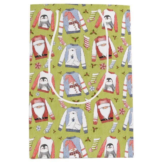Sac Cadeau Moyen Chandails et bas de Noël (Devant)