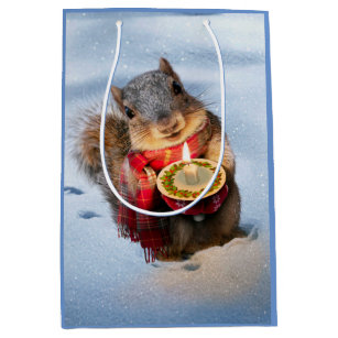 Sac Cadeau Moyen Chandelle d'écureuil de neige