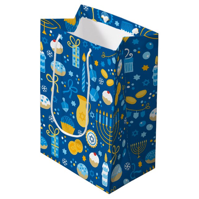 Sac Cadeau Moyen Chanoukah fête le bleu glacé (Devant Angle)