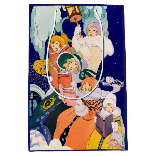 Sac Cadeau Moyen Chanteurs de Noël vintage sous les étoiles