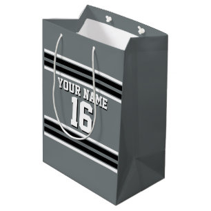 Sac Cadeau Moyen Charcoal Black Wht Team Jersey Numéro personnalisé