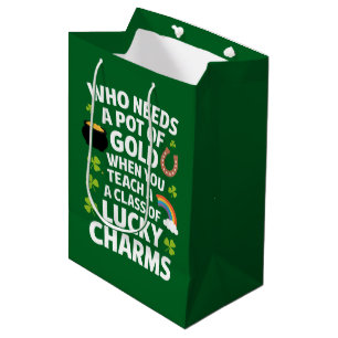 Sac Cadeau Moyen Charme de professeur Saint-Patrick Trèfle irlandai