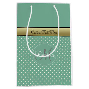 Sac Cadeau Moyen Charme & Élégance : Monogramme vert Menthe Pointe