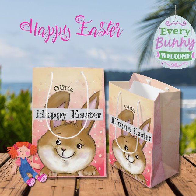 Sac Cadeau Moyen Chasse aux oeufs cinglant Enfants roses (Egg-citing Egg Hunt Kids Pink Medium Gift Bag)