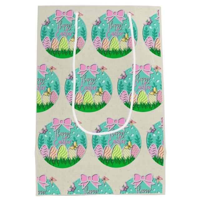 Sac Cadeau Moyen Chasse aux oeufs de Pâques mignonne et papillons c (Dos)