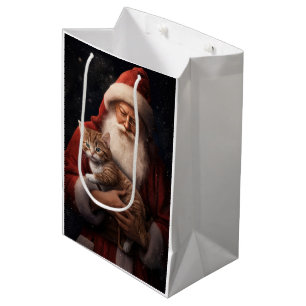 Sac Cadeau Moyen Chat abyssinien avec Noël Festif du Père Noël