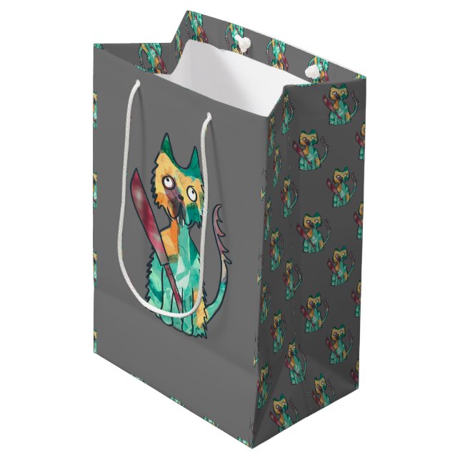 Sac Cadeau Moyen chat avec couteau (Devant Angle)